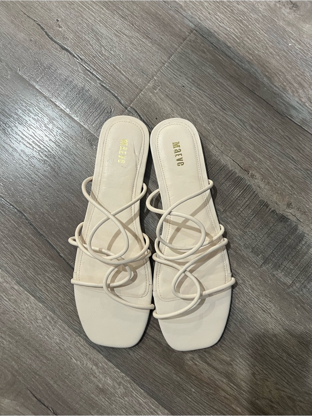 Anthropologie Maeve Ivory Multi-Strap Slide Sandals